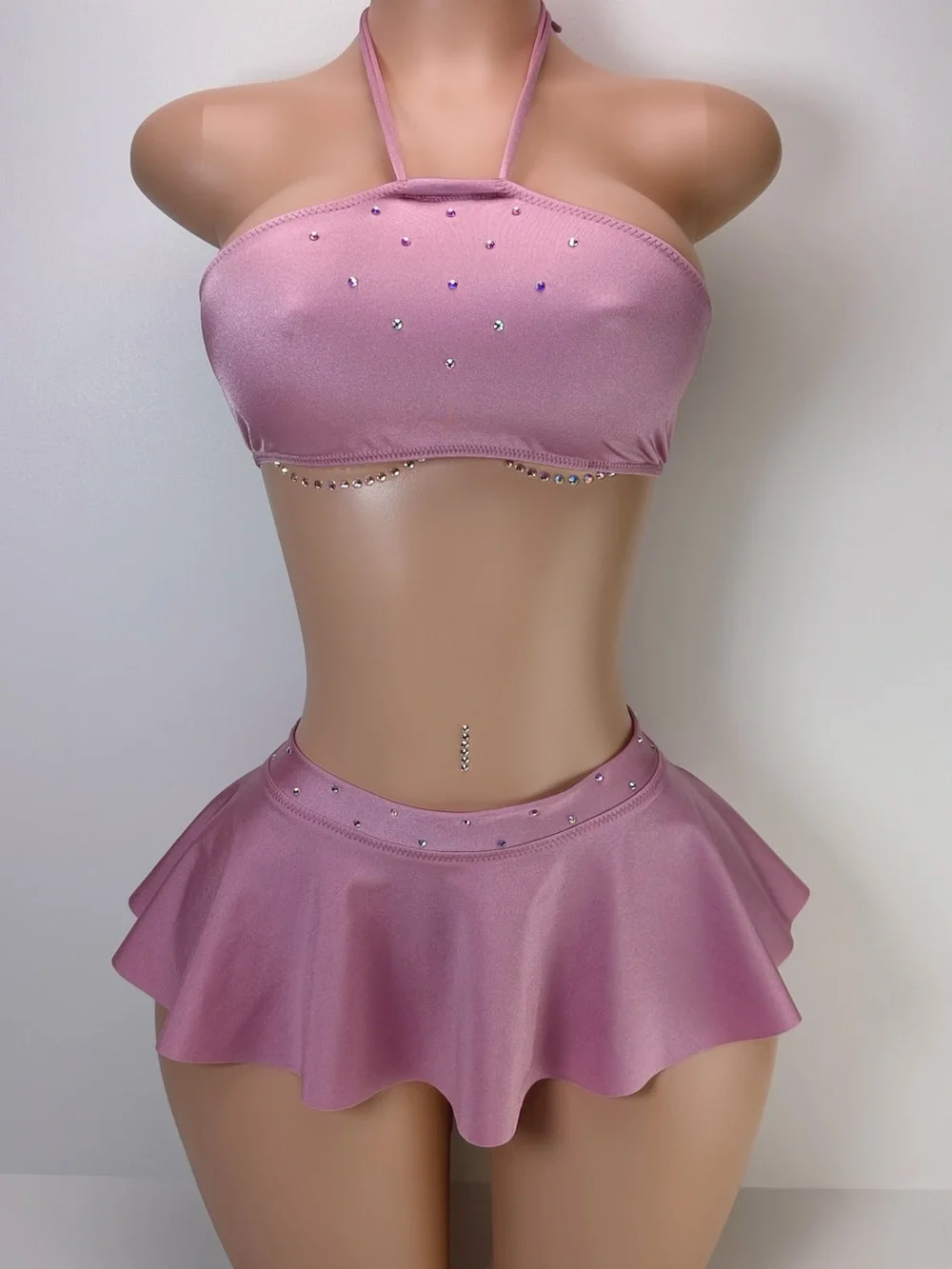 Pink Rhinestone Two-Piece Skirted Bikini - Picture 1 of 3